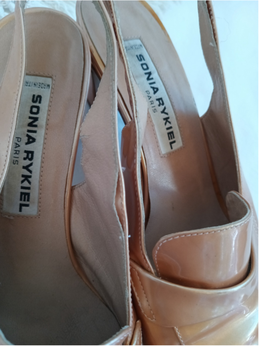 Vintage Sonia Rykiel Paris slingback loafers metallic peach gold champagne retro - Picture 10 of 13